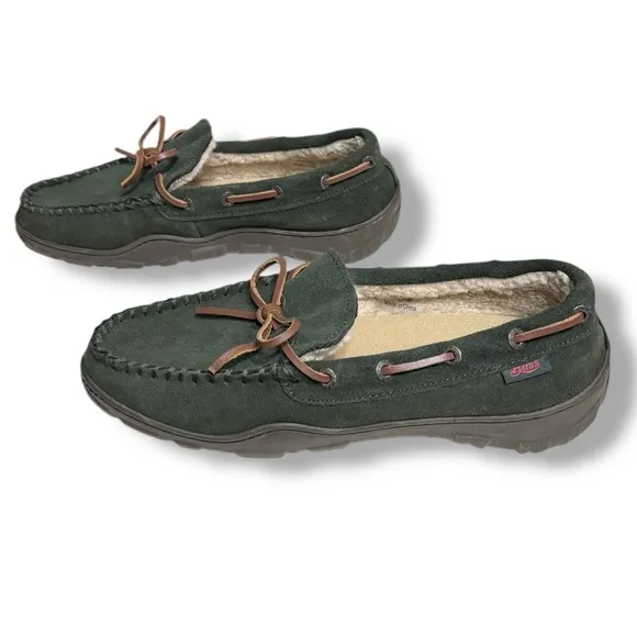 G.H. BASS Green Suede Moccasin Shoes Faux Shearling Lining