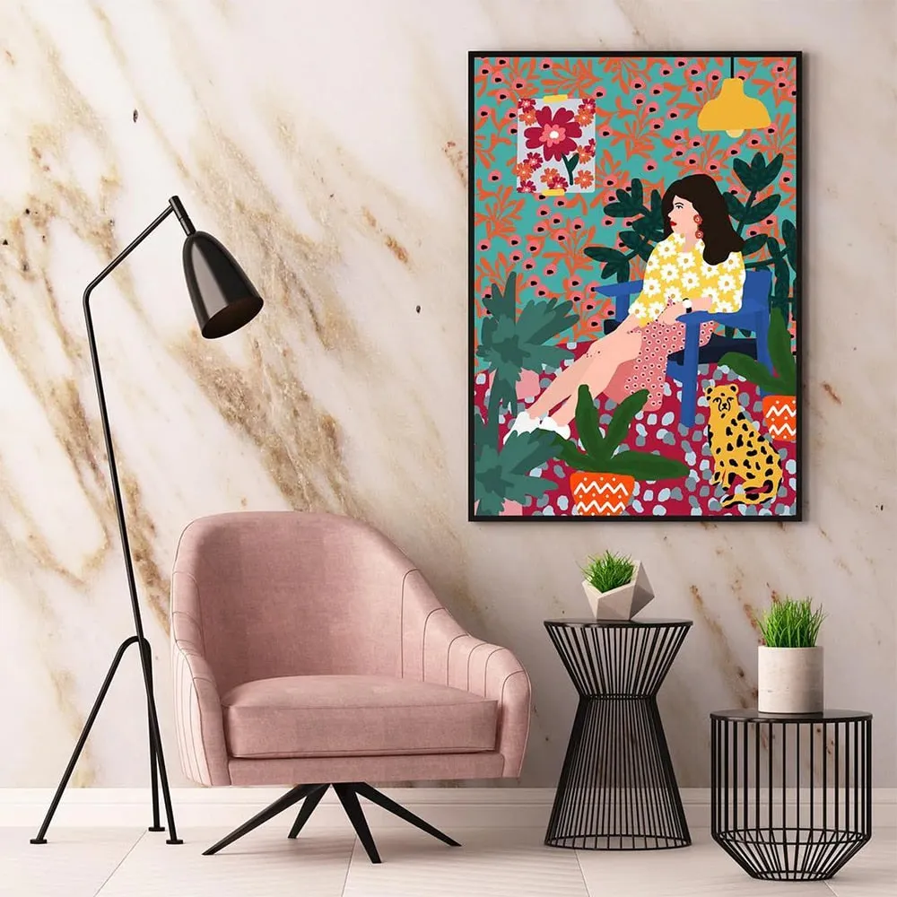 Girl Waiting Floral Abstract Wall Art