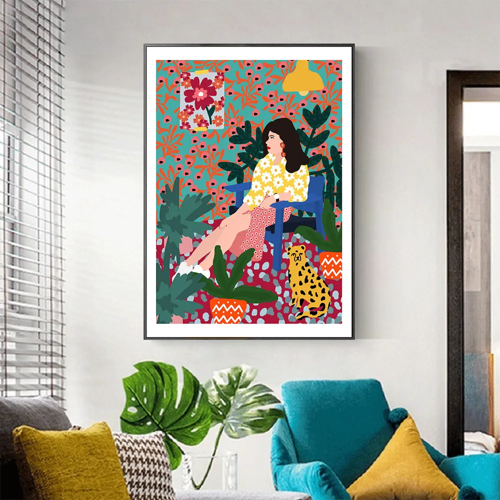 Girl Waiting Floral Abstract Wall Art