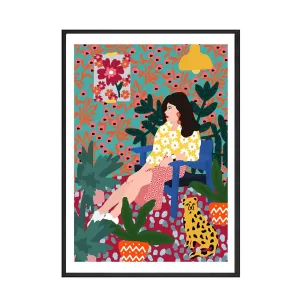 Girl Waiting Floral Abstract Wall Art