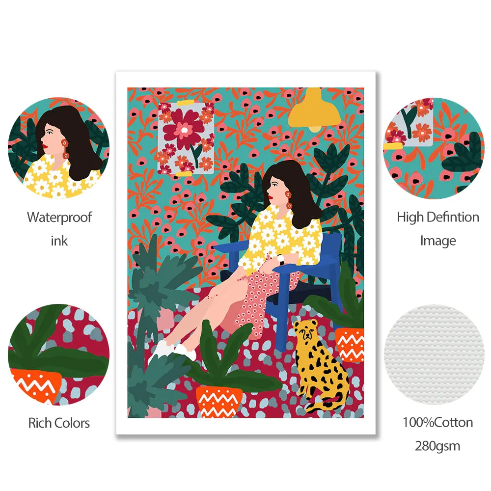 Girl Waiting Floral Abstract Wall Art