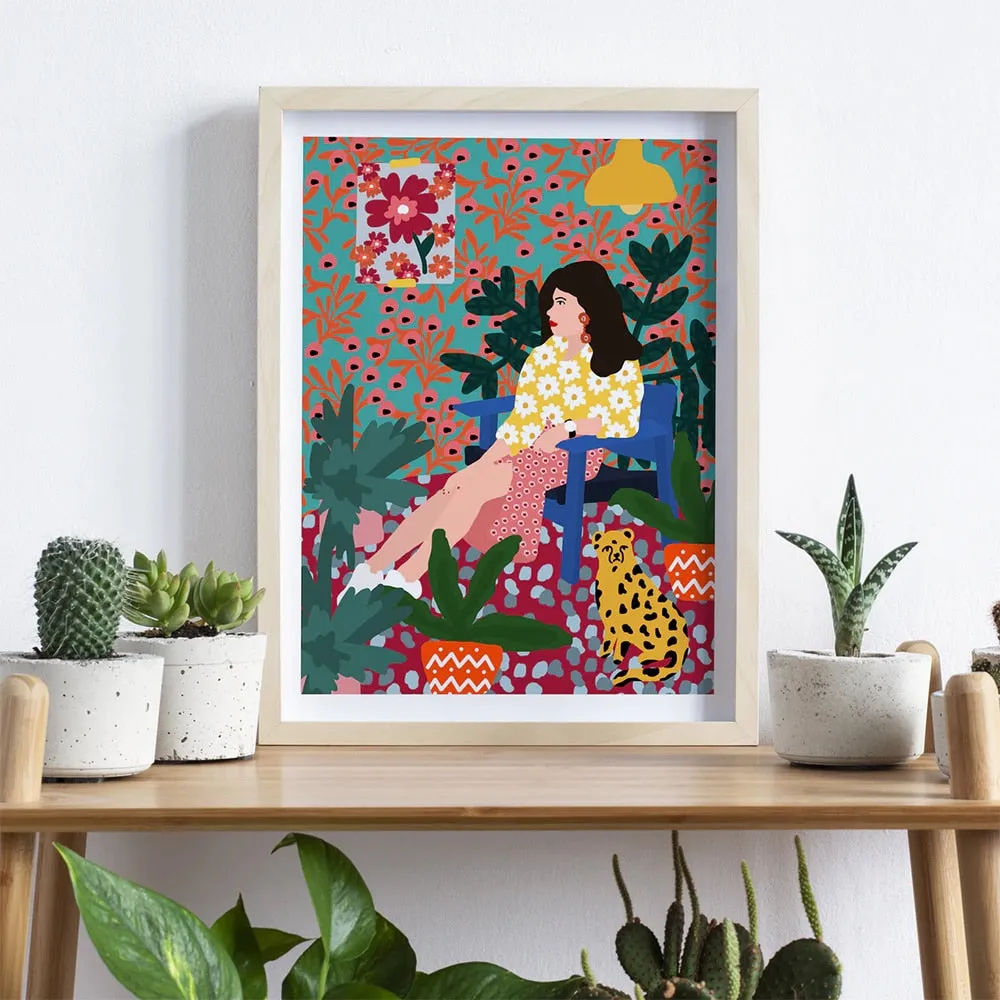 Girl Waiting Floral Abstract Wall Art