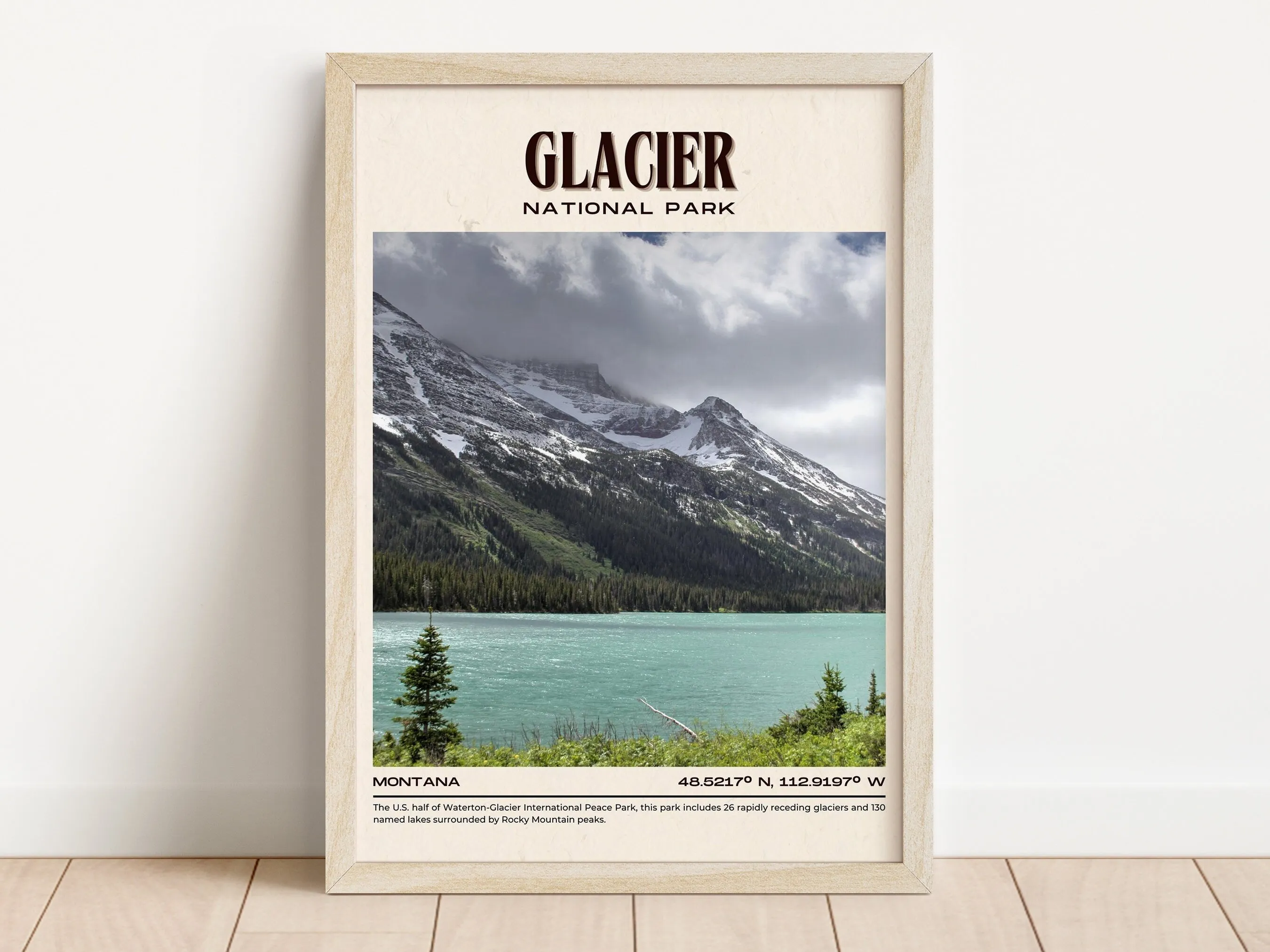 Glacier National Park Vintage Wall Art, Montana, USA