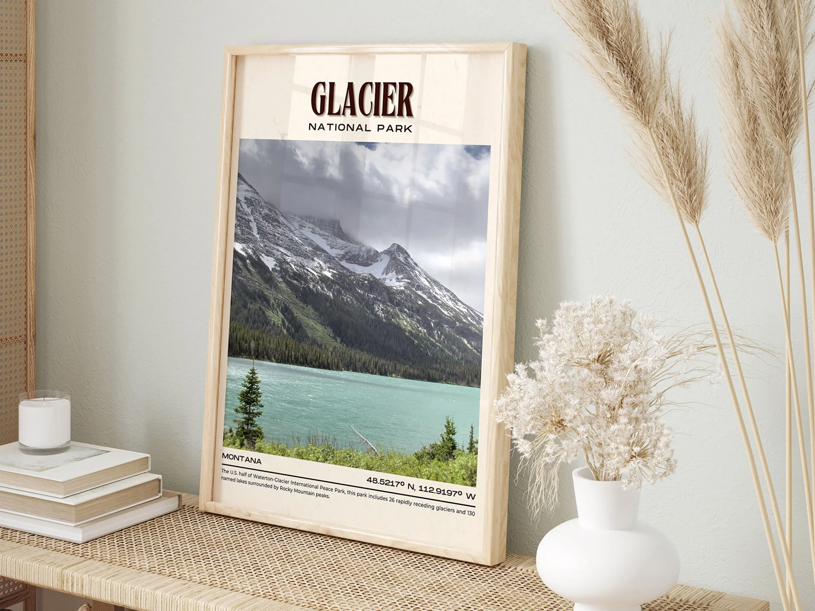 Glacier National Park Vintage Wall Art, Montana, USA