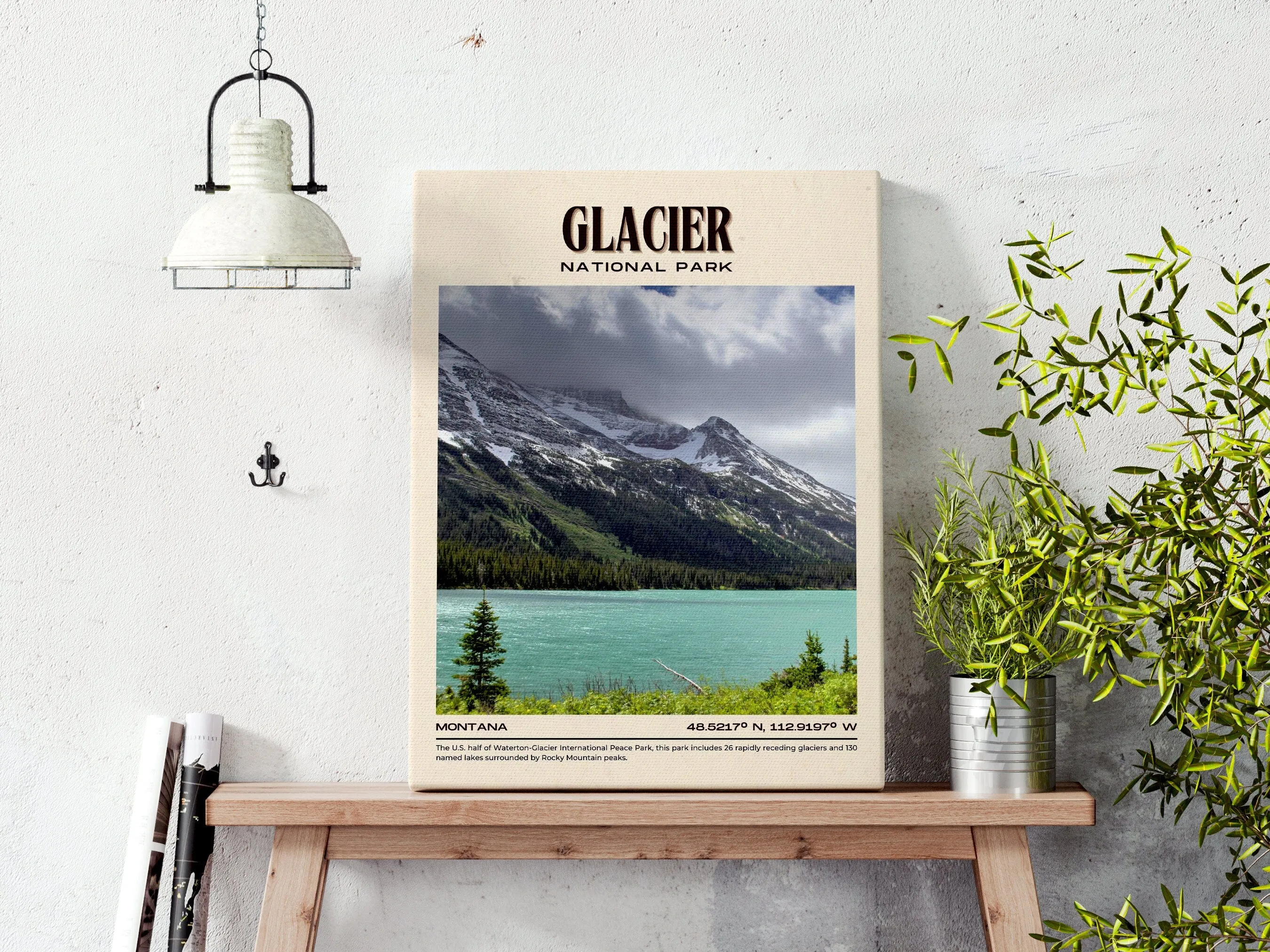 Glacier National Park Vintage Wall Art, Montana, USA