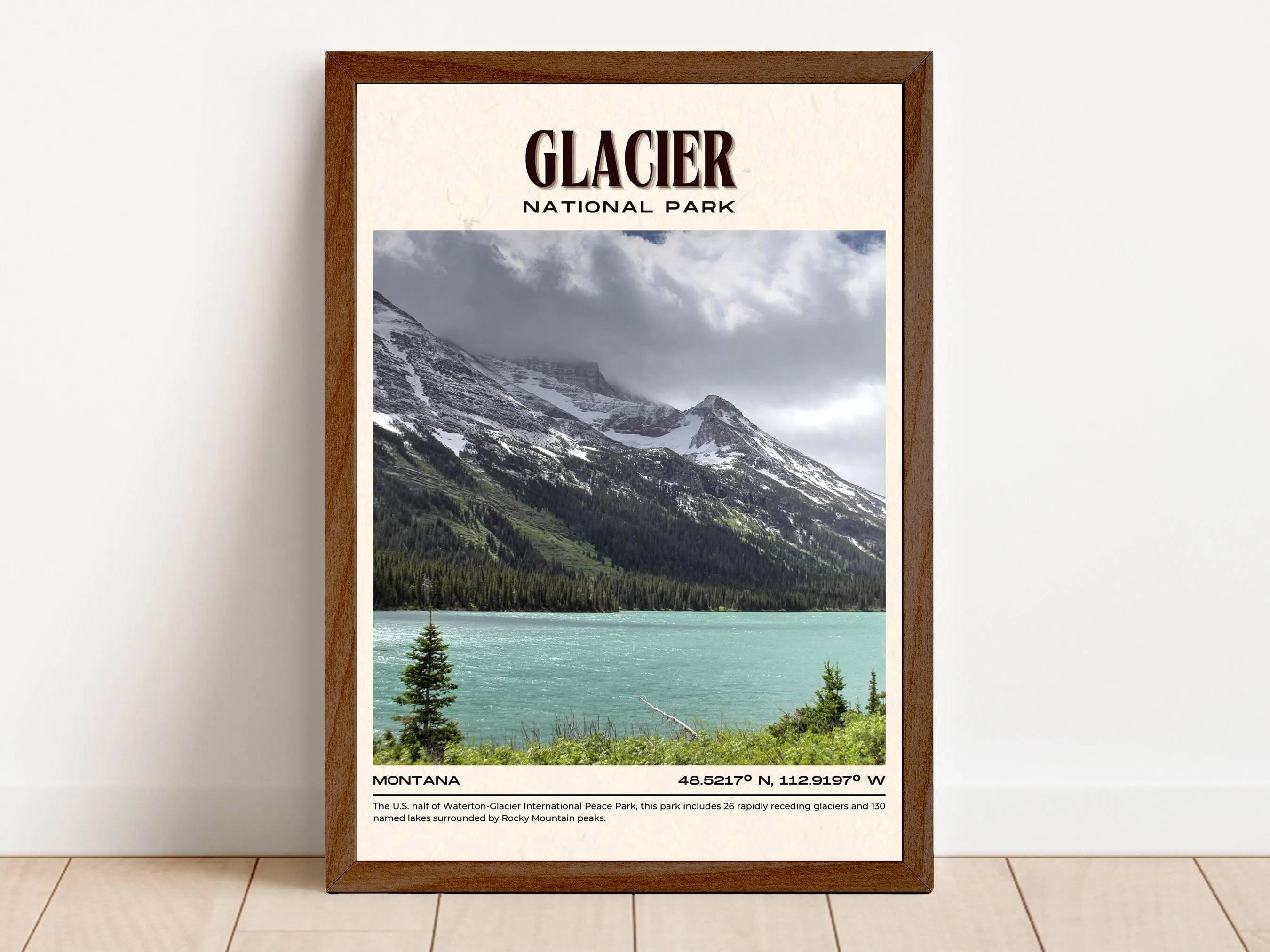 Glacier National Park Vintage Wall Art, Montana, USA