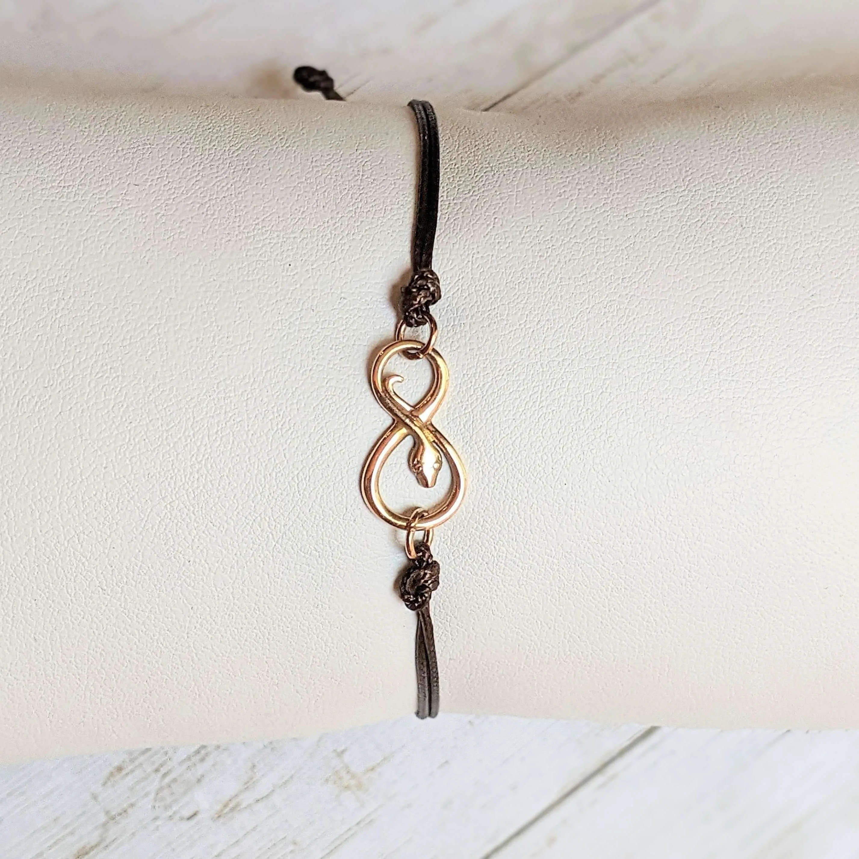 Gold Eternity Snake Symbol Waxed Cord surfer Bracelet