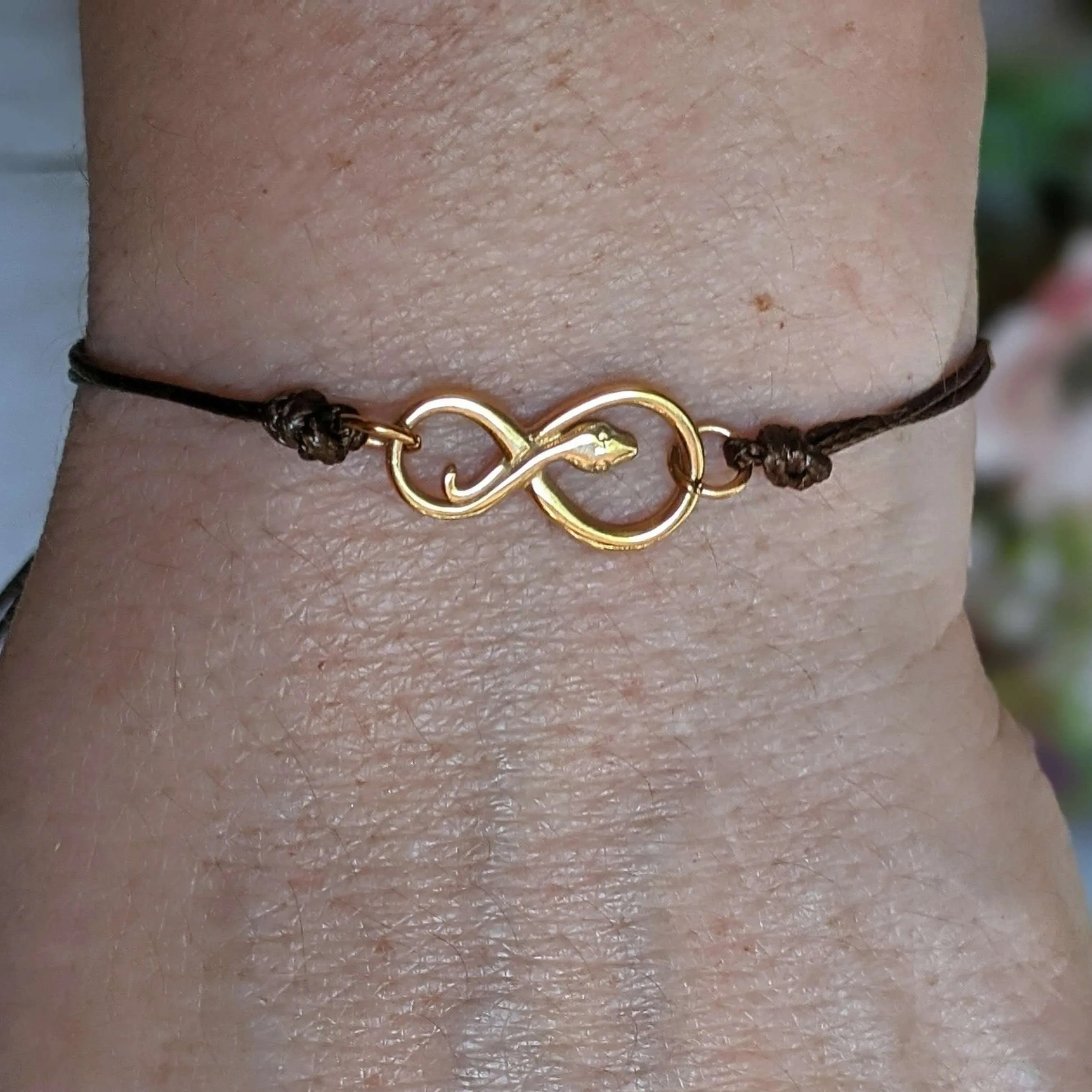 Gold Eternity Snake Symbol Waxed Cord surfer Bracelet