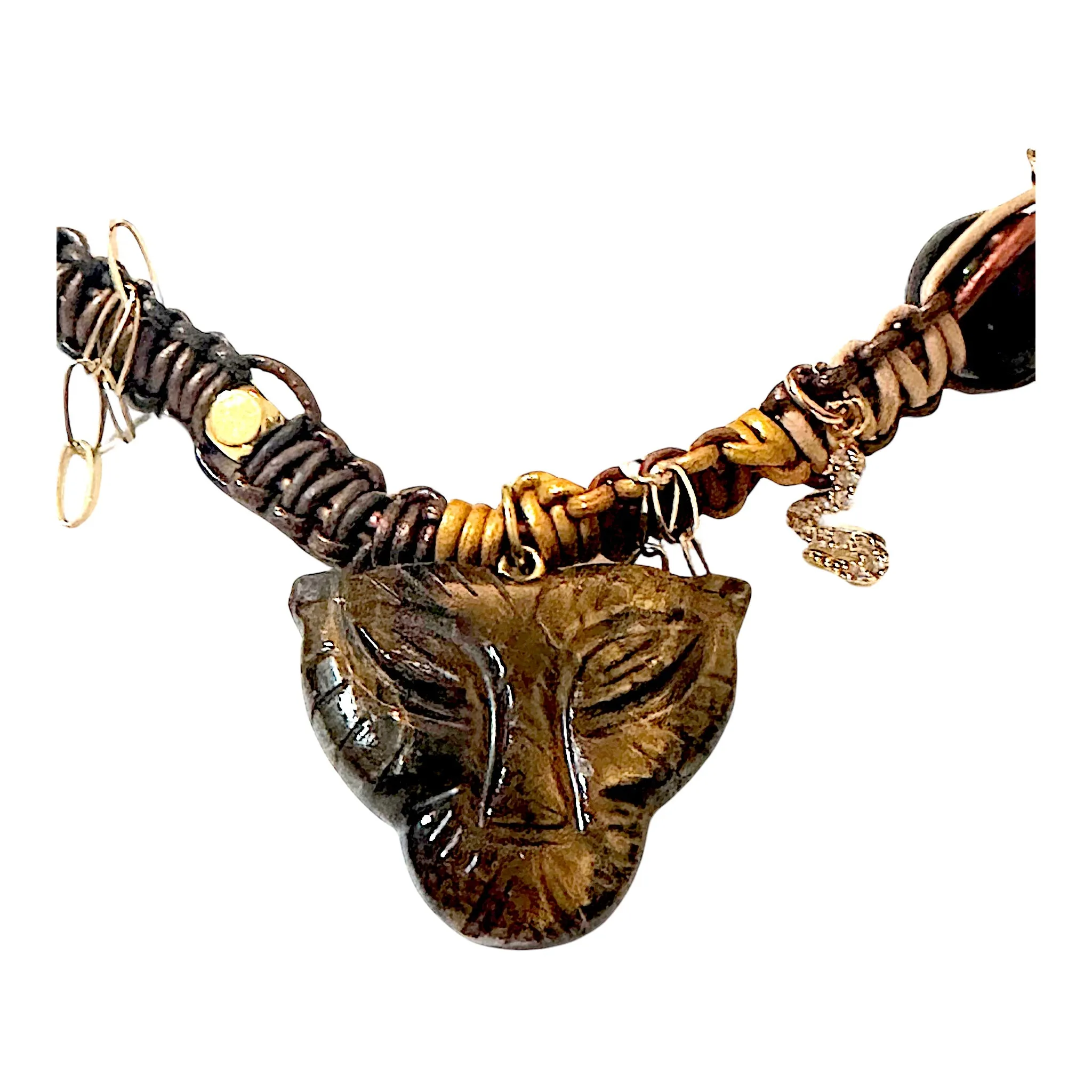Golden Royal Tiger Leather Rockstar Necklace