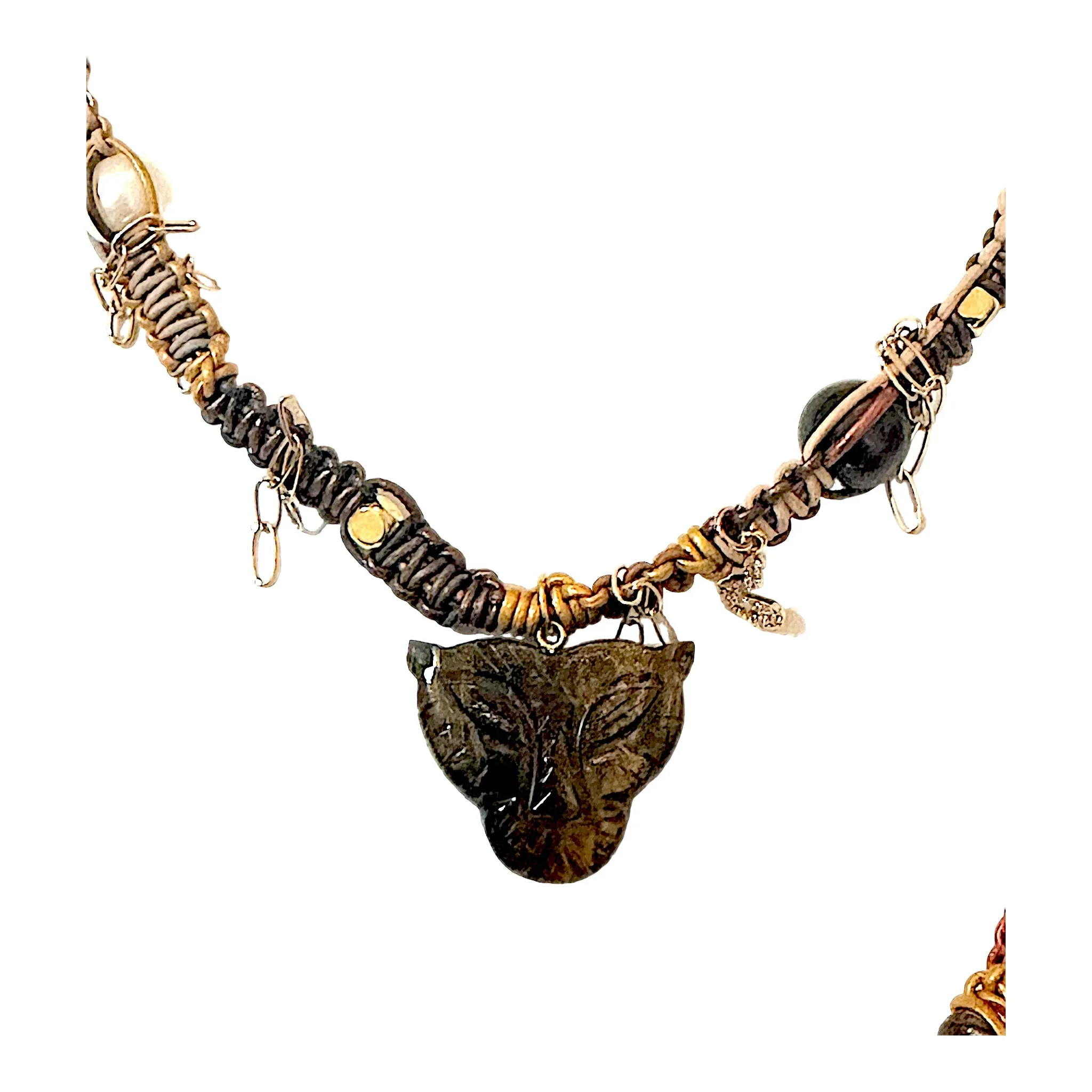 Golden Royal Tiger Leather Rockstar Necklace