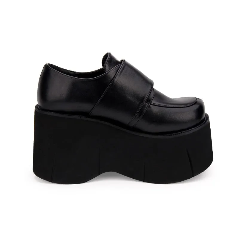 Gothic Skull Punk Lolita Cosplay Thick Platform Slip-on Oxford Japanese School Uniform Black Shoes