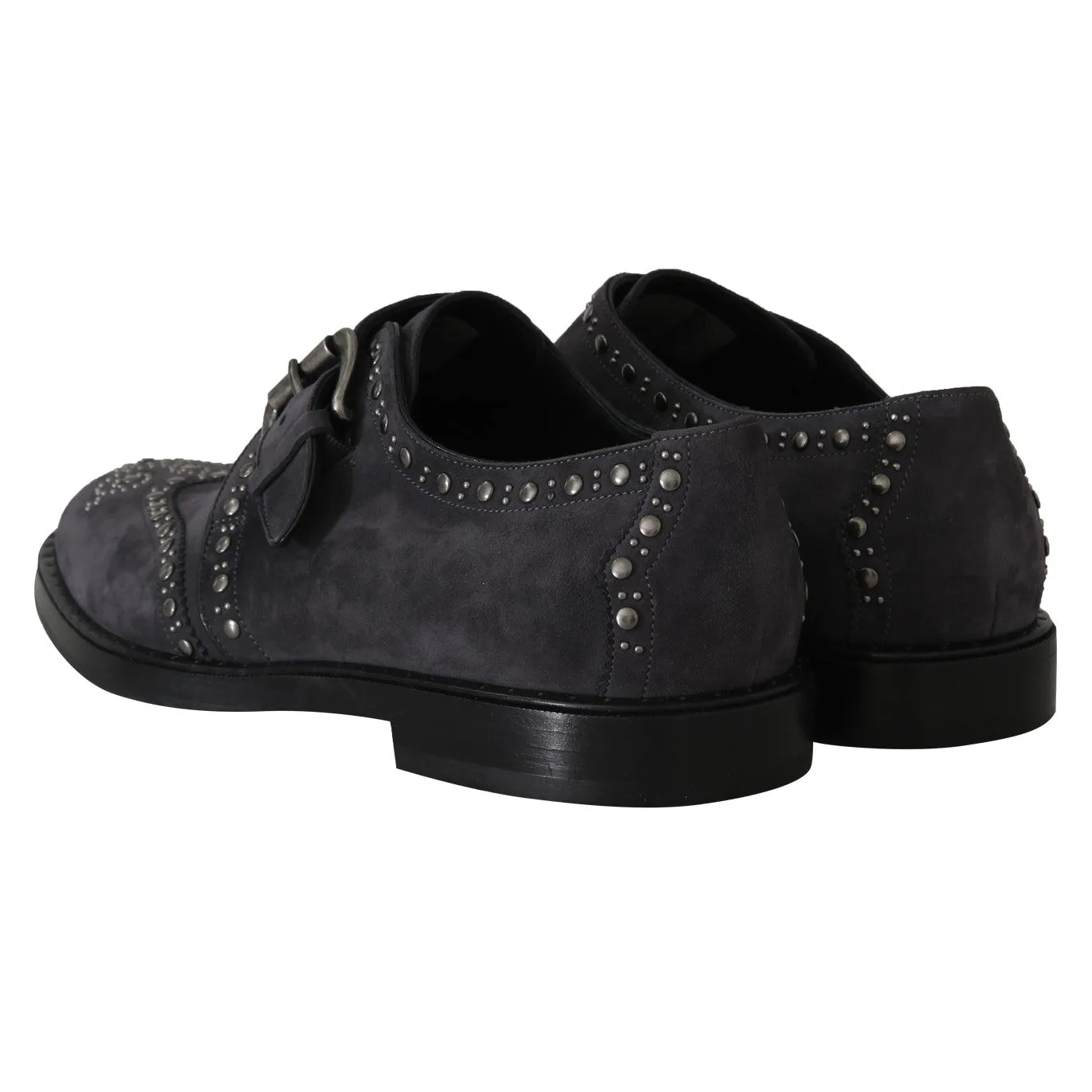 Gray Suede Monkstrap Silver Studded Shoes