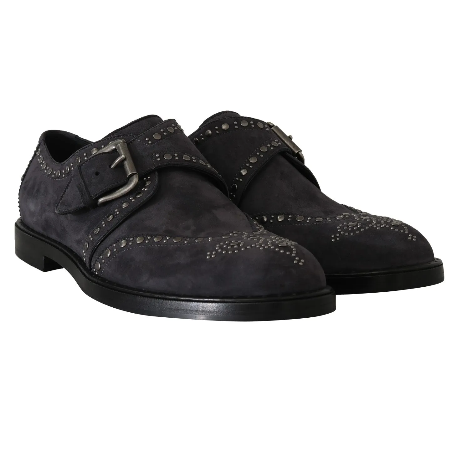 Gray Suede Monkstrap Silver Studded Shoes