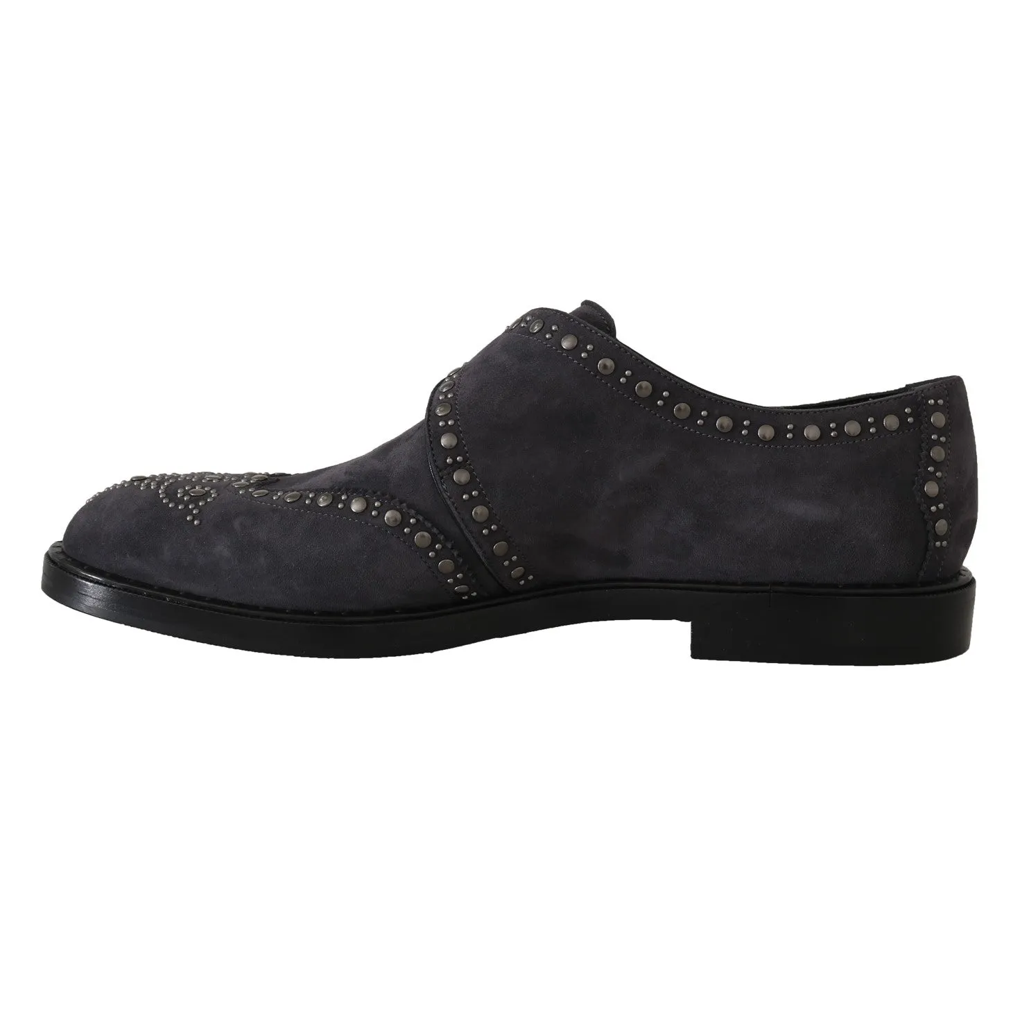 Gray Suede Monkstrap Silver Studded Shoes