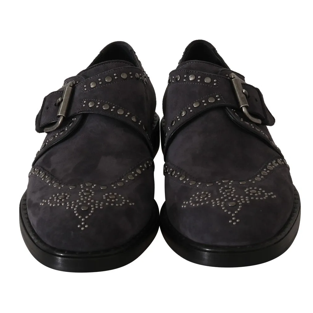 Gray Suede Monkstrap Silver Studded Shoes