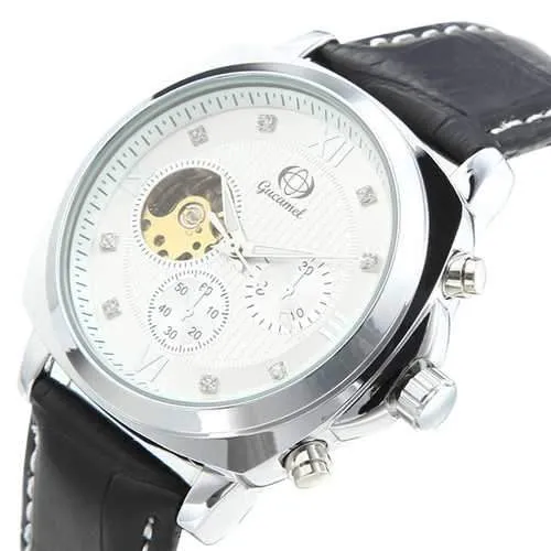 Gucamel GT04 Crystal PU Leather Band Mechanical Men Watch
