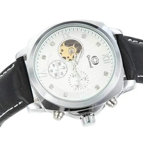 Gucamel GT04 Crystal PU Leather Band Mechanical Men Watch