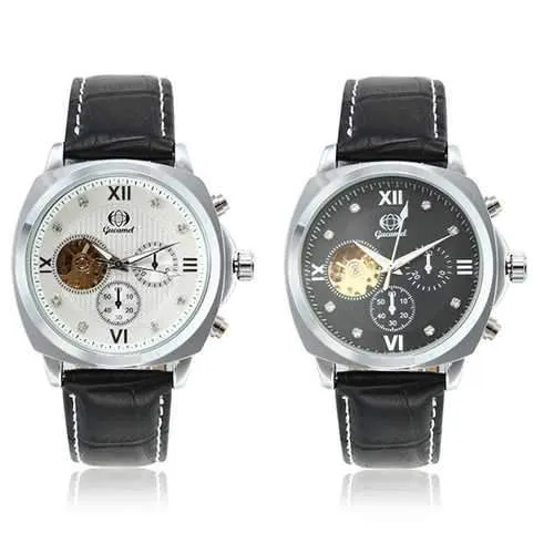 Gucamel GT04 Crystal PU Leather Band Mechanical Men Watch