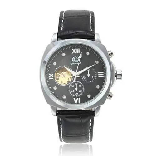 Gucamel GT04 Crystal PU Leather Band Mechanical Men Watch
