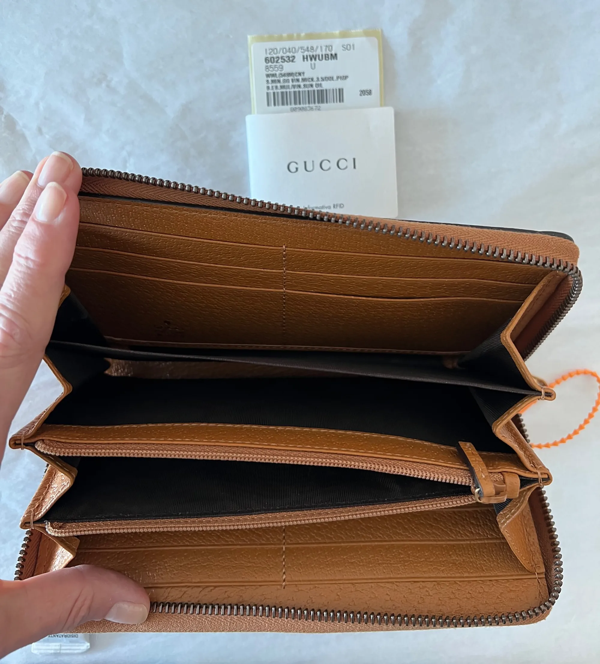 Gucci GG Disney X Mickey Mouse Zip Around Tan Gold Brown Purse Wallet Italy NEW