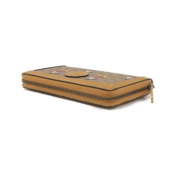 Gucci GG Disney X Mickey Mouse Zip Around Tan Gold Brown Purse Wallet Italy NEW