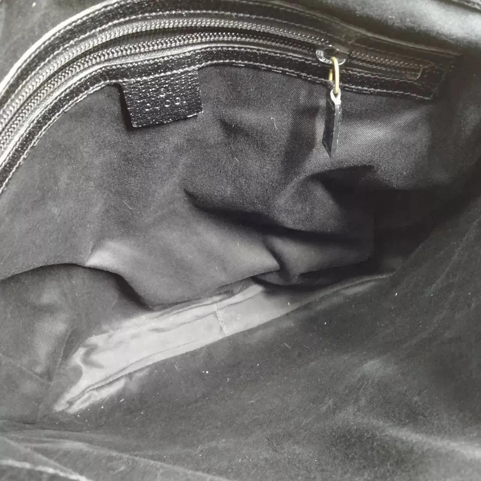 Gucci Italy. Black Leather/Canvas Logos Long Strap Shoulder Bag