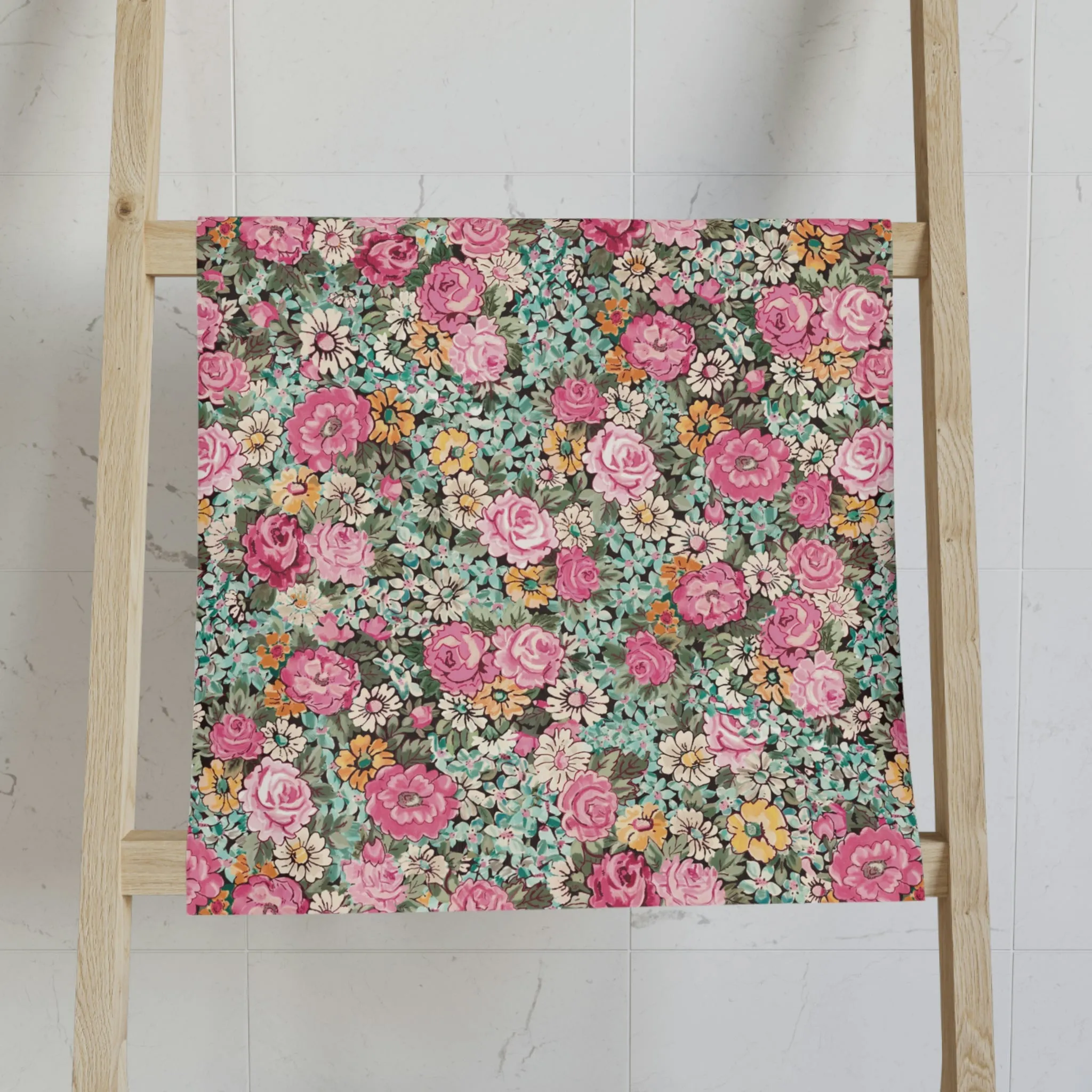 Hand Towel /bright pink vintage floral