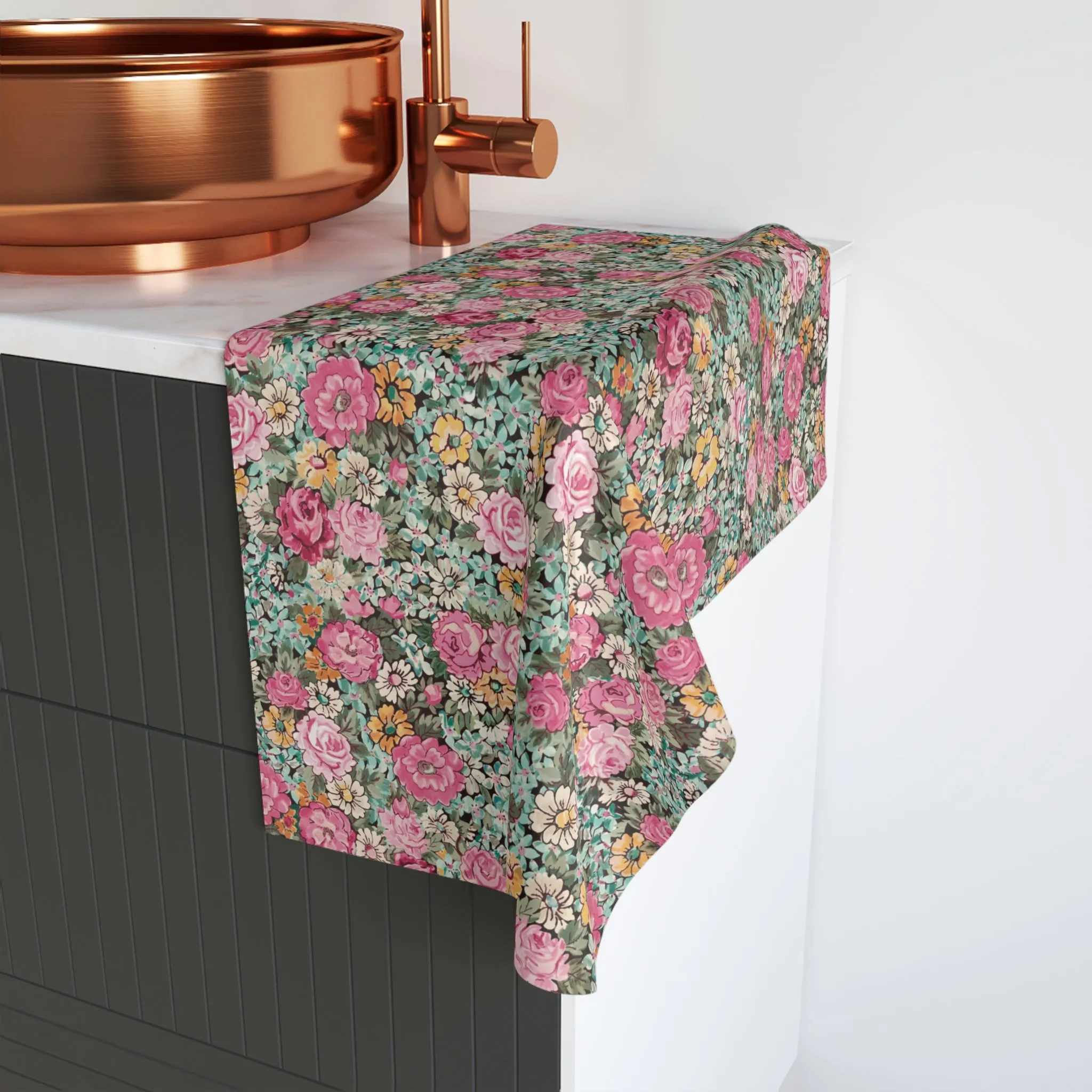 Hand Towel /bright pink vintage floral