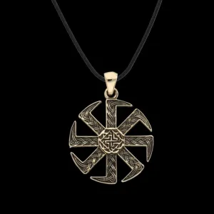 Handcrafted Kolovrat Valkyrie Symbol Bronze Pendant