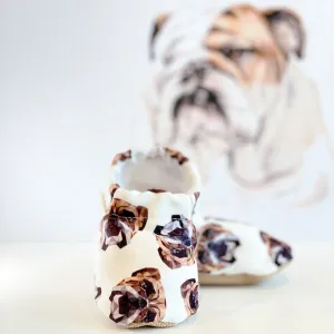 Handmade Cotton Baby Booties | Unique and Stylish First Walking Shoes - BULLDOG Pattern | Milk&Black