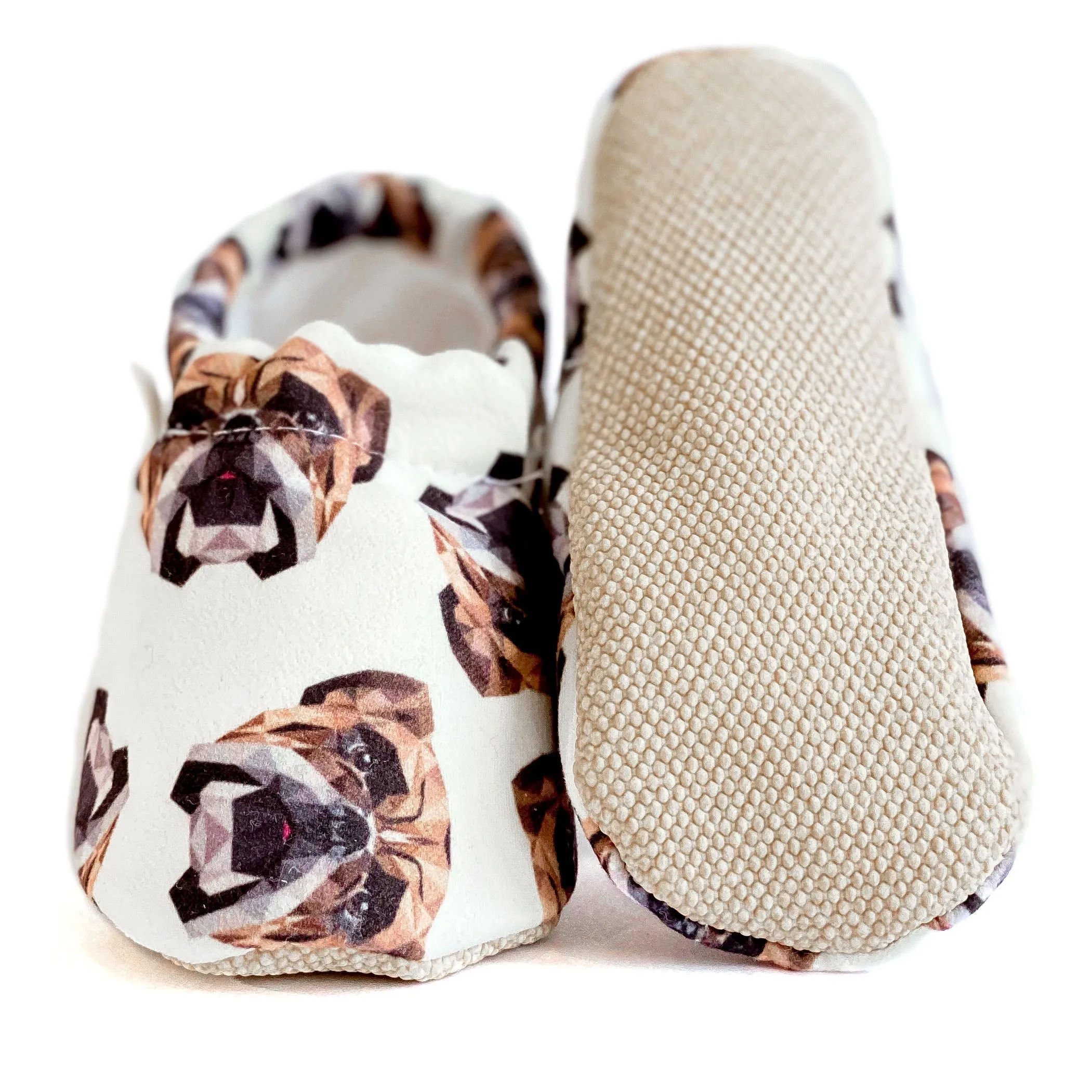 Handmade Cotton Baby Booties | Unique and Stylish First Walking Shoes - BULLDOG Pattern | Milk&Black