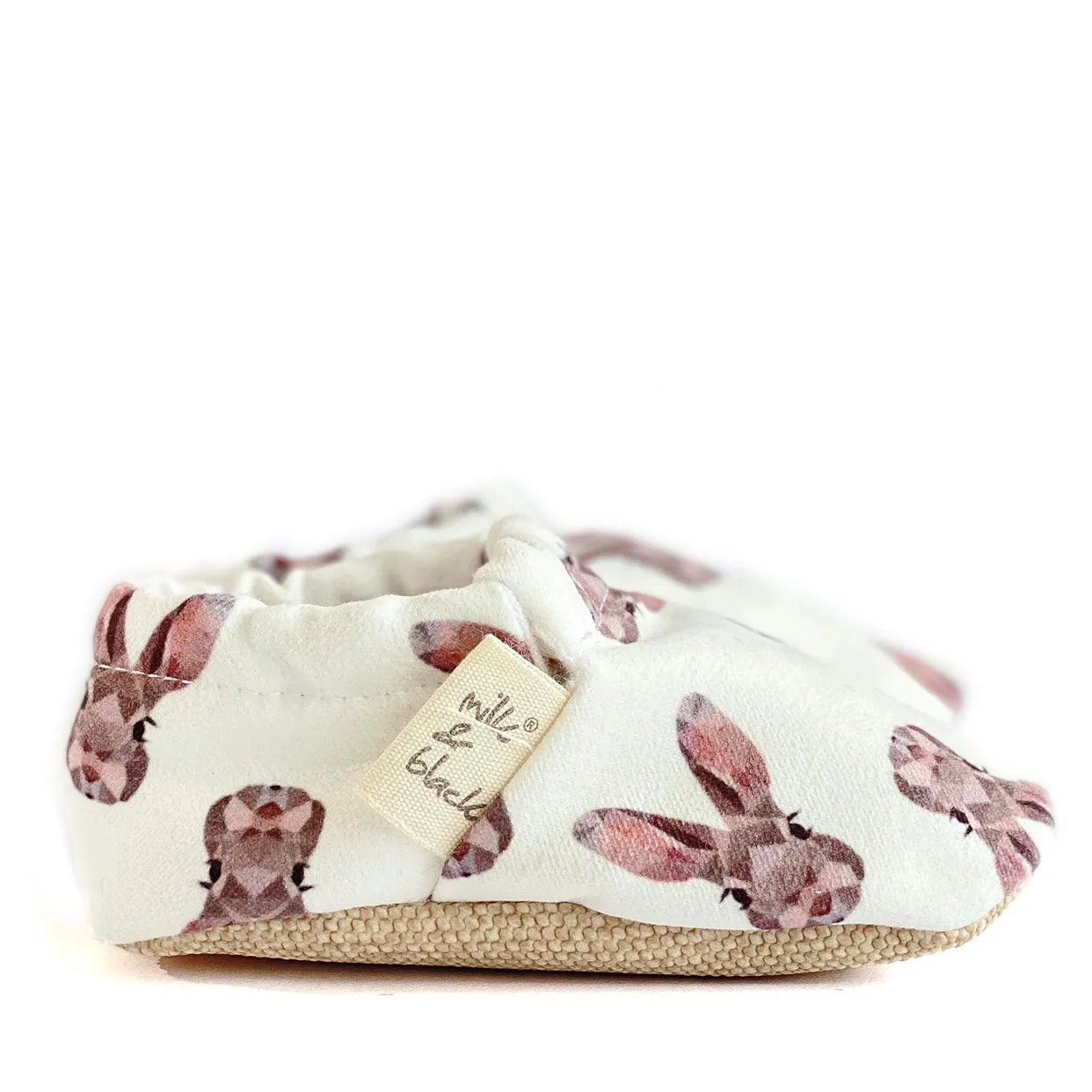 Handmade Cotton Baby Booties | Unique and Stylish First Walking Shoes - BUNNY Pattern | Milk&Black