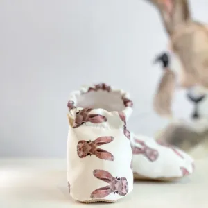 Handmade Cotton Baby Booties | Unique and Stylish First Walking Shoes - BUNNY Pattern | Milk&Black
