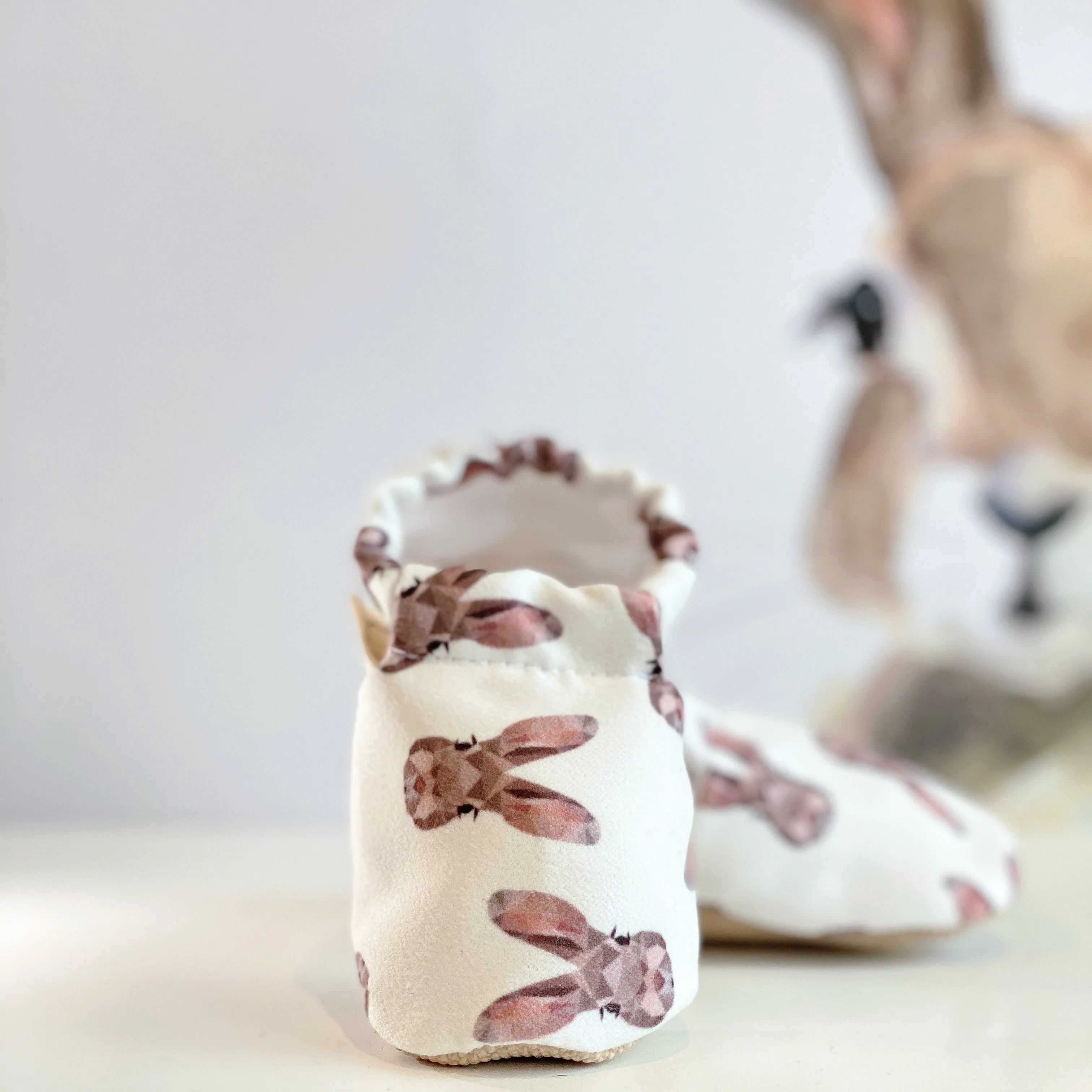 Handmade Cotton Baby Booties | Unique and Stylish First Walking Shoes - BUNNY Pattern | Milk&Black