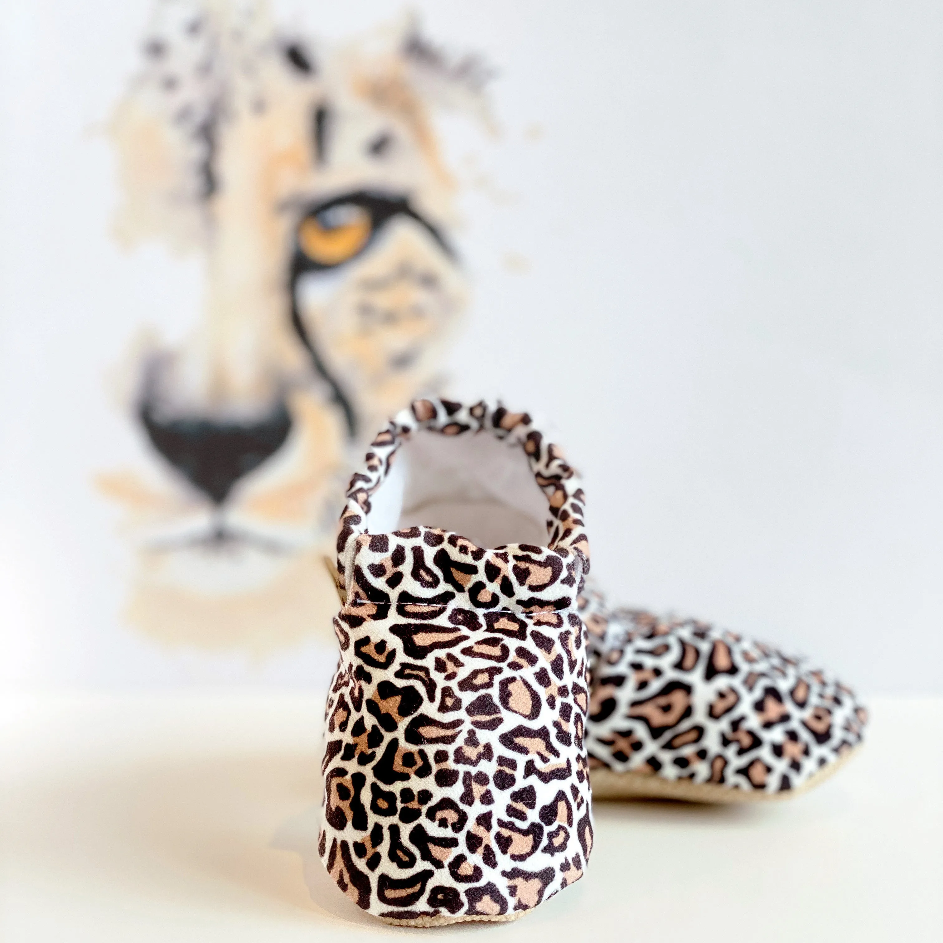 Handmade Cotton Baby Booties | Unique and Stylish First Walking Shoes - LEOPARD Pattern | Milk&Black