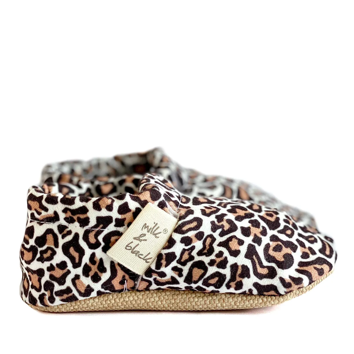 Handmade Cotton Baby Booties | Unique and Stylish First Walking Shoes - LEOPARD Pattern | Milk&Black