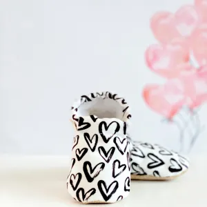 Handmade Cotton Baby Booties | Unique and Stylish First Walking Shoes - LOVE Pattern | Milk&Black
