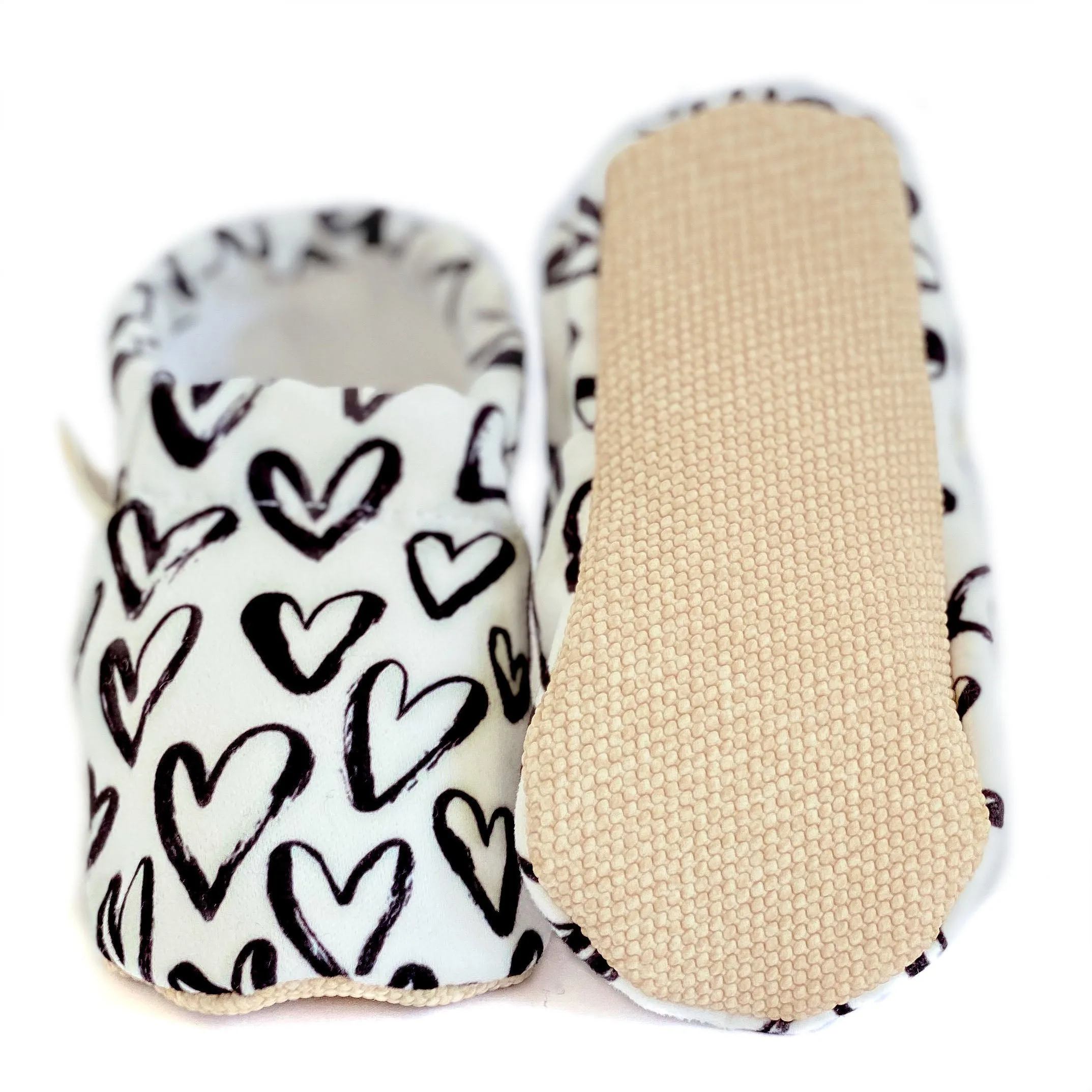 Handmade Cotton Baby Booties | Unique and Stylish First Walking Shoes - LOVE Pattern | Milk&Black