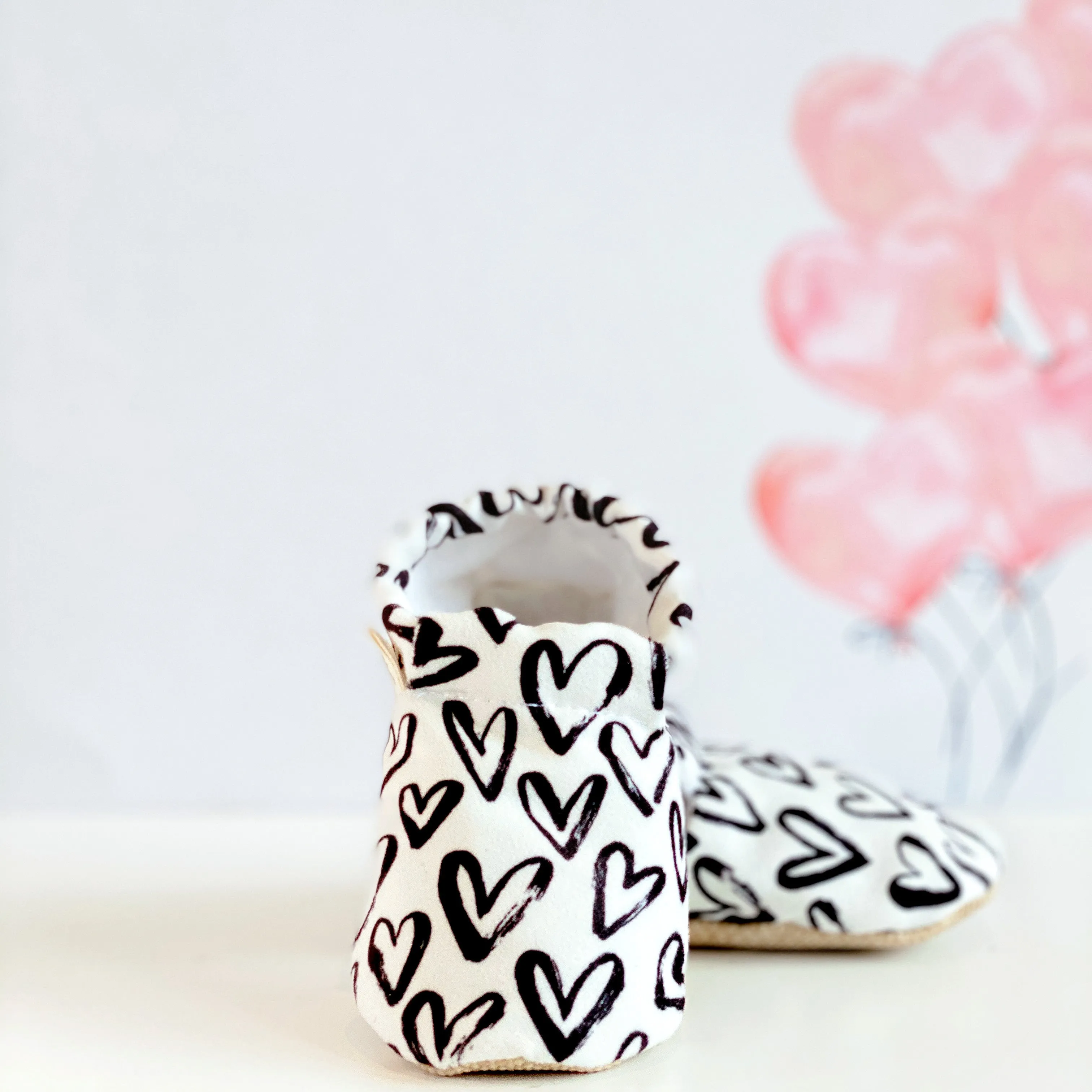 Handmade Cotton Baby Booties | Unique and Stylish First Walking Shoes - LOVE Pattern | Milk&Black