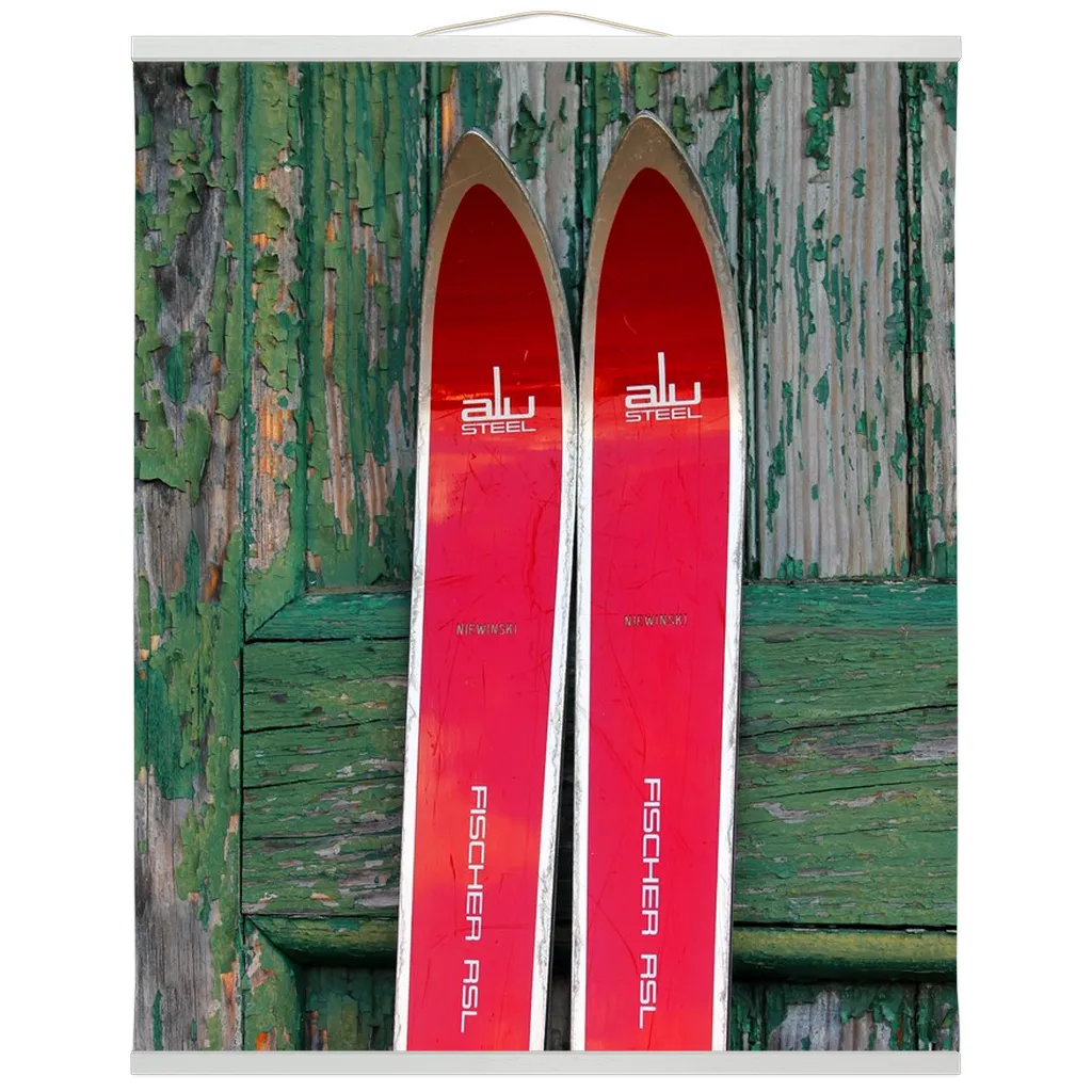 Hanging Canvas Print - Red Vintage Skis