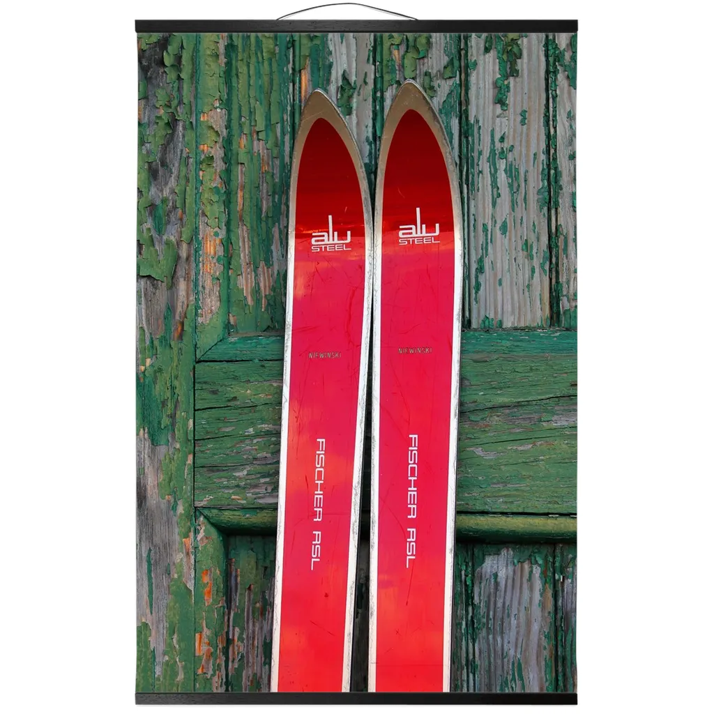 Hanging Canvas Print - Red Vintage Skis