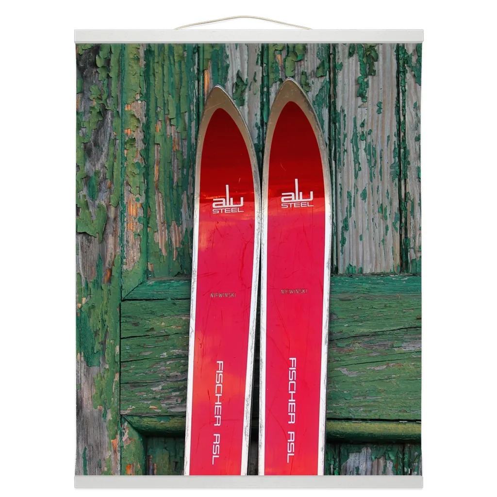 Hanging Canvas Print - Red Vintage Skis