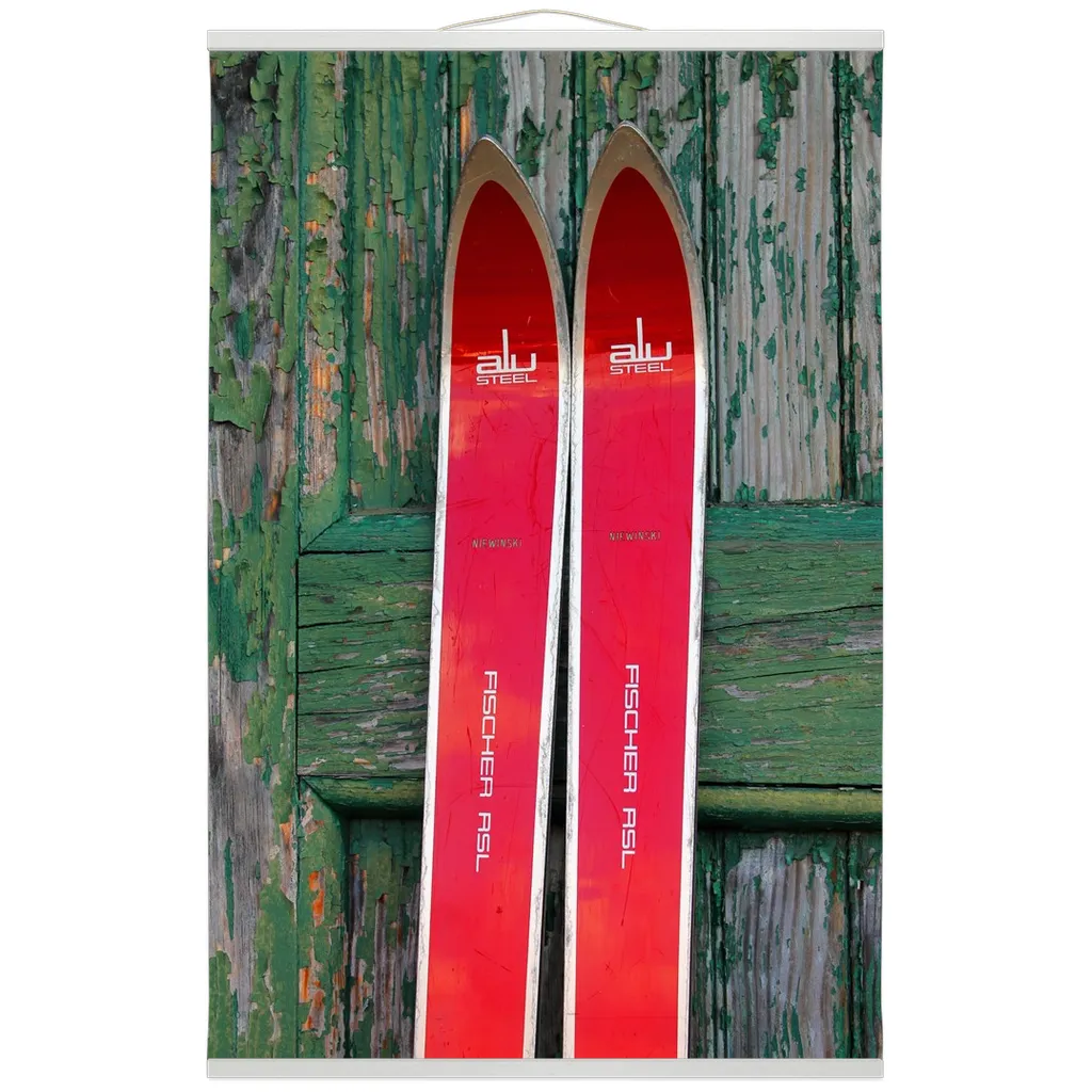 Hanging Canvas Print - Red Vintage Skis
