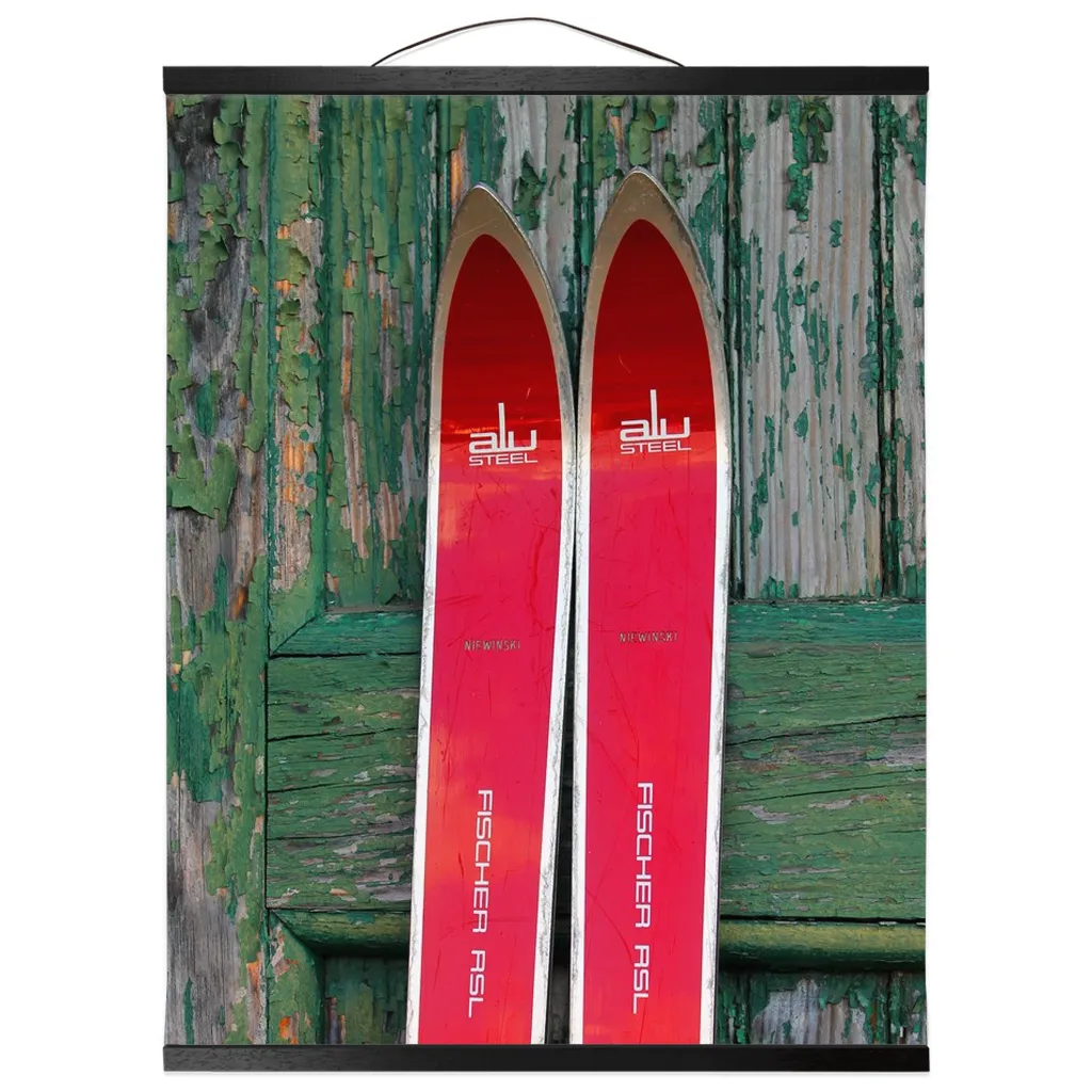 Hanging Canvas Print - Red Vintage Skis