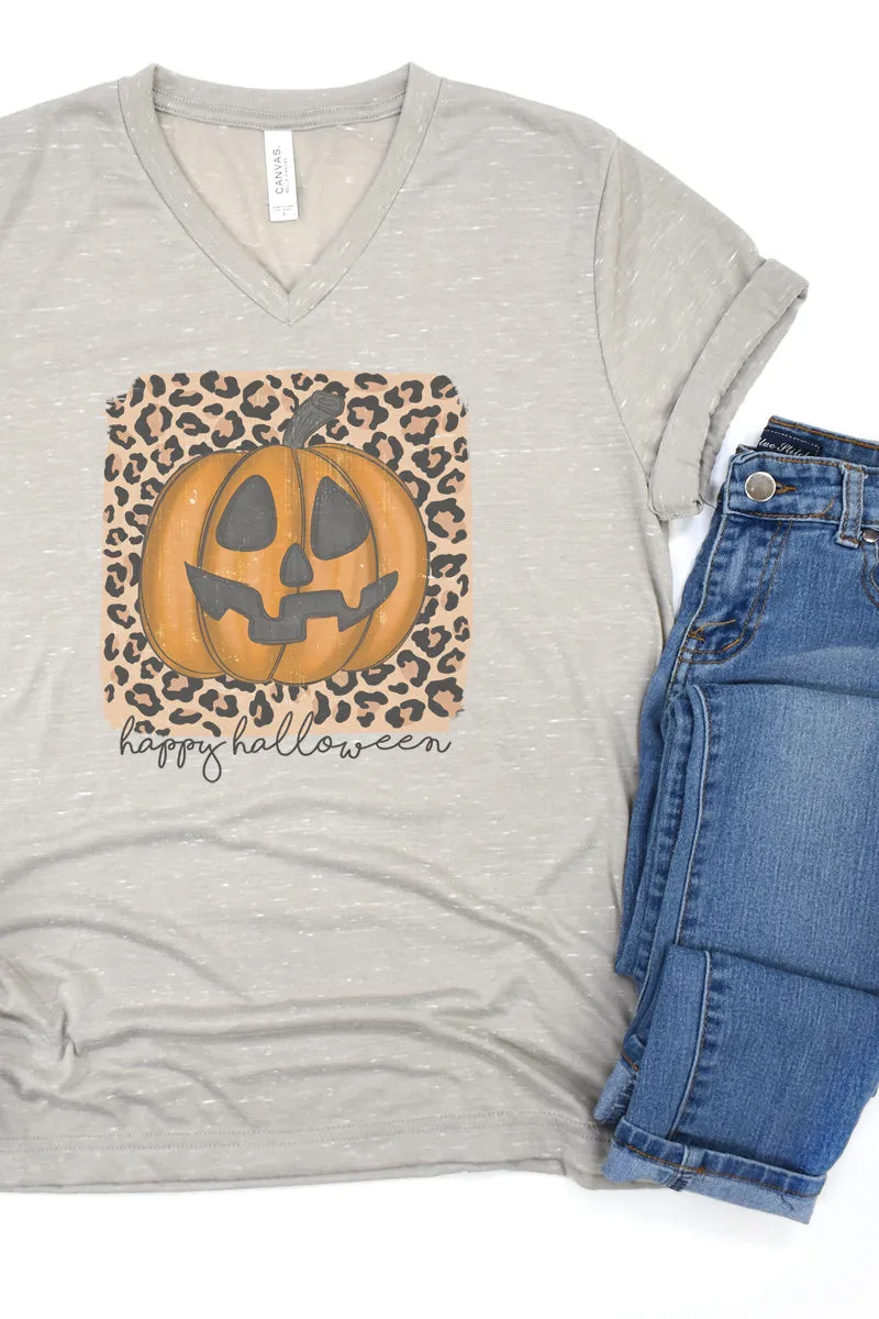 Happy Halloween Jack-O-Leopard Unisex V-Neck Tee