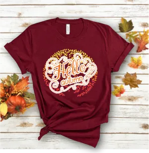 Hello Autumn Colorful Leaves Short Sleeve Tee