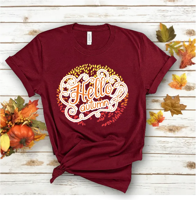 Hello Autumn Colorful Leaves Short Sleeve Tee