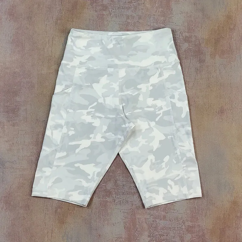 High Waist Women's Cycling Shorts - Camouflage Leopard Print Tie Dye