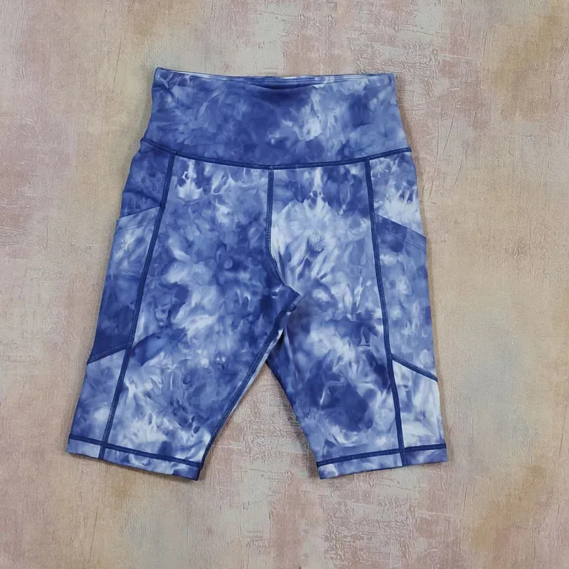 High Waist Women's Cycling Shorts - Camouflage Leopard Print Tie Dye