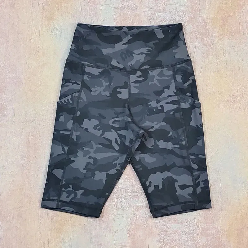High Waist Women's Cycling Shorts - Camouflage Leopard Print Tie Dye